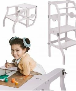 Merkloos Learning Tower / Leertoren - Keukenhulp - Inklapbaar Tot Tafel En Stoel - Wit - Opstap Montessori -Zwitsal - Winkel 550x577 3