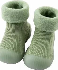 Baby-slofje.nl Fleece Anti-slip Schoentjes - Sok Sloffen - Eerste Loopschoentjes Van Baby-Slofje - Effen Groen - Maat 24/25