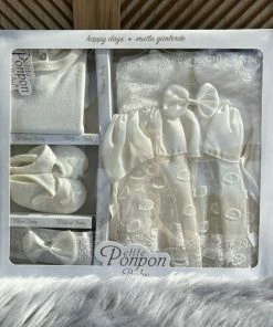 Merkloos Baby Jurk - Doopjurk - Doopkleding -dooppakje- Doopschoentjes- Pasgeboren Baby Jurk-feestjurk Baby's -vlinder Blaadjes Motief-beige/witte Feestjurk