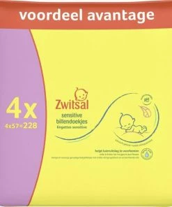 Zwitsal - Sensitive Billendoekjes - 57 Doekjes Per Pak - 4 Pakken