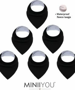 MINIIYOU 6 Stuks - Bandana Slabbetjes - Effen Zwart - Kwijlslabbetjes Met Fleece