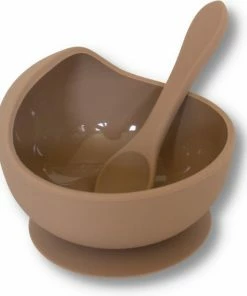 Kids Cultures | Baby Servies | Baby Bordje Met Zuignap Inclusief Lepel | Kinderbord | Taupe