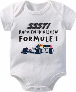 Hospitrix Baby Rompertje Met Tekst "SSST! Papa En Ik Kijken Formule 1" R7 - Maat L - 6-12 Maanden - 74/80 - Go Max - Korte Mouw - Cadeau - Zwangerschap - Aankondiging - Verstappen - Romper