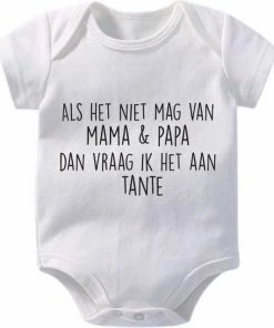 Hospitrix Baby Rompertje Met Tekst Als Het Niet Mag Van Mama & Papa Dan Vraag Ik Het Aan Tante| Maat S | 0-3 Maanden | 50/56 | Korte Mouw | Cadeau Voor Zwangerschap | Bekendmaking | Aankondiging | Aanstaande Moeder | Moederdag
