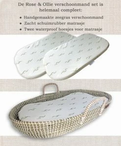 Rose & Ollie Verschoonmand XL + Matrasje + Twee Waterproof Matrashoezen - Zeegras Verschoningsmand -Zwitsal - Winkel 550x660 6