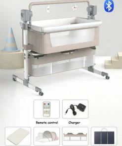 Quilola Elektrische Schommelfunctie Co Sleeper Op Wielen & Afstandsbediening - Aanschuifbedje Met Muziek & Muggennet - Kinderbedje - Schommelfunctie