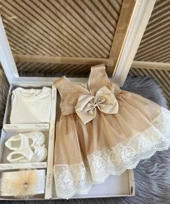 Merkloos Baby Jurk -luxe Feestjurk-doopjurk - Doopkleding -organza Jurk-Frans Borduurwerk-schoentjes- Pasgeboren-new Born-baby Geschenkset- Vintage Jurk Met Tule-lichtbruin Creme Kleur-maat 56/62 -Zwitsal - Winkel 550x733 21