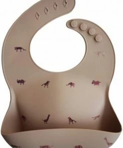 Mushie Siliconen Baby Slabbetje Met Opvangbakje | Safari Tan | BPA Ftalaatvrij| Afwasbaar