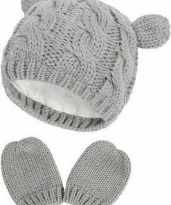 Merkloos Baby Beervorm Muts En Wanten - Grijs - 1-3 Maand