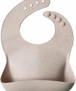 Mushie Siliconen Baby Slabbetje Met Opvangbakje | Shifting Sand Terrazzo | BPA Ftalaatvrij| Afwasbaar