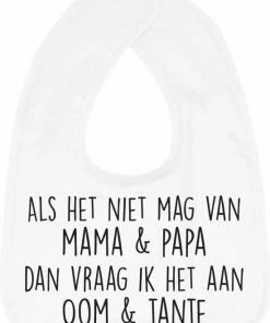 Hospitrix Slabbetje Met Tekst "Als Het Niet Mag Van Mama & Papa Dan Vraag Ik Het Aan Oom & Tante" Wit - Cadeau Zwangerschap - Baby Kwijldoek - Kwijllap - Morslap - Bavette - Bekendmaking - Aankondiging - Aanstaande Moeder - Moederdag