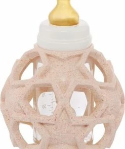 HEVEA 2in1 Drinkfles - Glas - Met Speelbal - 0+ - Upcycled Peach