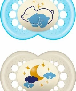 MAM Fopspeen Nacht Siliconen, Blauw/creme, 6-16 Maanden, 2 Stuks
